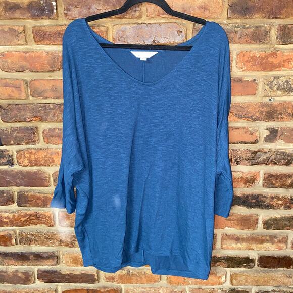 Market & Spruce Blue Knit Pullover V-Neck Lightweight Sweater Women's Size XXL - Picture 1 of 5